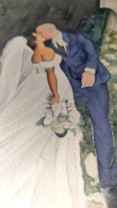 Acuarela pareja de novios en su boda